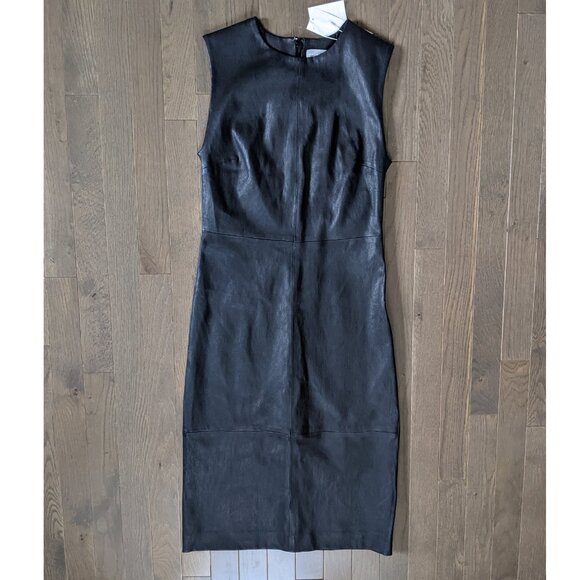 Vince Sleeveless Leather Knee-length Dress In Black - Picture 8 of 10